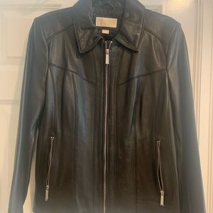 Never worn/perfect condition leather black Michael Kors jacket with tag XL